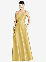 Front View Thumbnail - Maize V-Neck Full Skirt Satin Maxi Dress