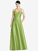 Front View Thumbnail - Mojito V-Neck Full Skirt Satin Maxi Dress