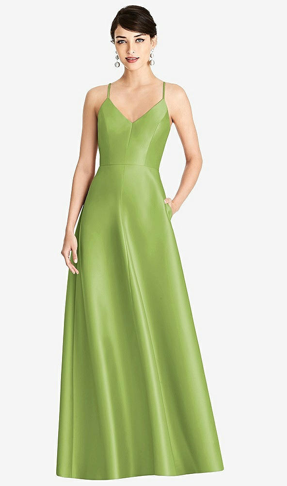 Front View - Mojito V-Neck Full Skirt Satin Maxi Dress