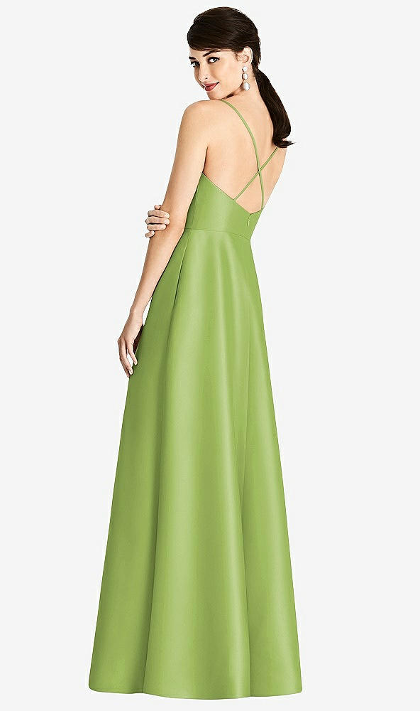 Back View - Mojito V-Neck Full Skirt Satin Maxi Dress