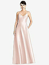 Front View Thumbnail - Blush V-Neck Full Skirt Satin Maxi Dress