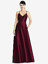 Front View Thumbnail - Cabernet V-Neck Full Skirt Satin Maxi Dress