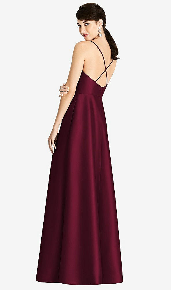 Back View - Cabernet V-Neck Full Skirt Satin Maxi Dress