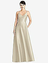 Front View Thumbnail - Champagne V-Neck Full Skirt Satin Maxi Dress