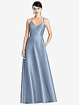 Front View Thumbnail - Cloudy V-Neck Full Skirt Satin Maxi Dress