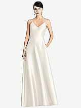 Front View Thumbnail - Ivory V-Neck Full Skirt Satin Maxi Dress