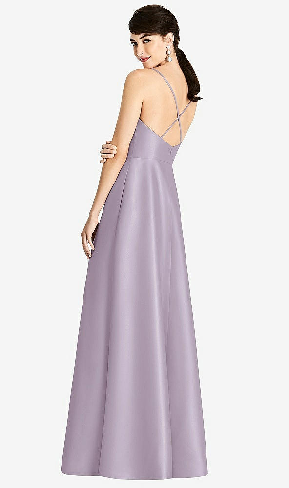 Back View - Lilac Haze V-Neck Full Skirt Satin Maxi Dress