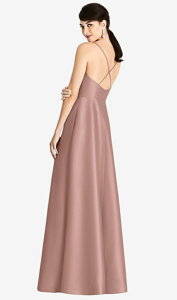 Back View - Neu Nude V-Neck Full Skirt Satin Maxi Dress