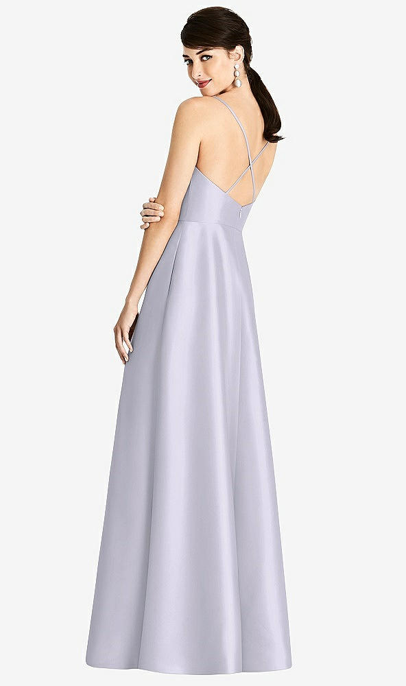 Back View - Silver Dove V-Neck Full Skirt Satin Maxi Dress