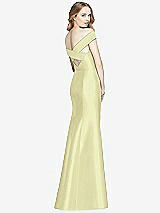 Rear View Thumbnail - Butter Yellow Off-the-Shoulder Criss Cross Back Satin Dress