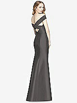 Rear View Thumbnail - Caviar Gray Off-the-Shoulder Criss Cross Back Satin Dress