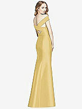 Rear View Thumbnail - Maize Off-the-Shoulder Criss Cross Back Satin Dress