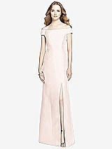 Front View Thumbnail - Blush Off-the-Shoulder Criss Cross Back Satin Dress