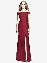 Front View Thumbnail - Burgundy Off-the-Shoulder Criss Cross Back Satin Dress