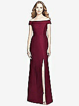 Front View Thumbnail - Cabernet Off-the-Shoulder Criss Cross Back Satin Dress