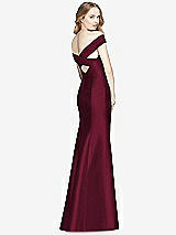 Rear View Thumbnail - Cabernet Off-the-Shoulder Criss Cross Back Satin Dress