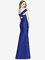 Rear View Thumbnail - Cobalt Blue Off-the-Shoulder Criss Cross Back Satin Dress