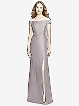 Front View Thumbnail - Cashmere Gray Off-the-Shoulder Criss Cross Back Satin Dress