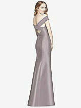 Rear View Thumbnail - Cashmere Gray Off-the-Shoulder Criss Cross Back Satin Dress