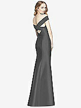 Rear View Thumbnail - Gunmetal Off-the-Shoulder Criss Cross Back Satin Dress