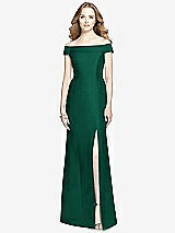 Front View Thumbnail - Hunter Green Off-the-Shoulder Criss Cross Back Satin Dress