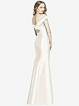 Rear View Thumbnail - Ivory Off-the-Shoulder Criss Cross Back Satin Dress