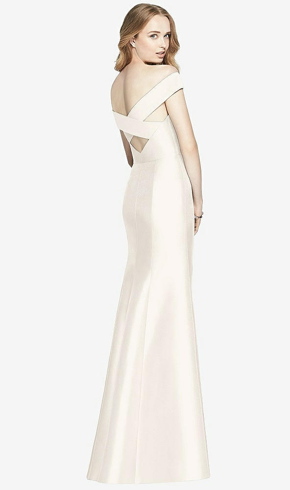 Back View - Ivory Off-the-Shoulder Criss Cross Back Satin Dress