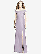 Front View Thumbnail - Lilac Haze Off-the-Shoulder Criss Cross Back Satin Dress