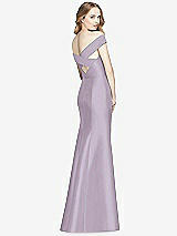 Rear View Thumbnail - Lilac Haze Off-the-Shoulder Criss Cross Back Satin Dress