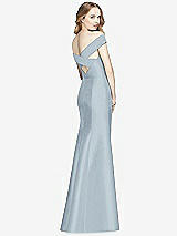 Rear View Thumbnail - Mist Off-the-Shoulder Criss Cross Back Satin Dress