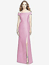 Front View Thumbnail - Powder Pink Off-the-Shoulder Criss Cross Back Satin Dress