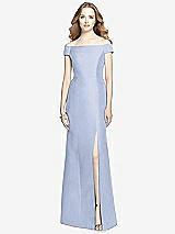 Front View Thumbnail - Sky Blue Off-the-Shoulder Criss Cross Back Satin Dress