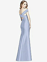 Rear View Thumbnail - Sky Blue Off-the-Shoulder Criss Cross Back Satin Dress