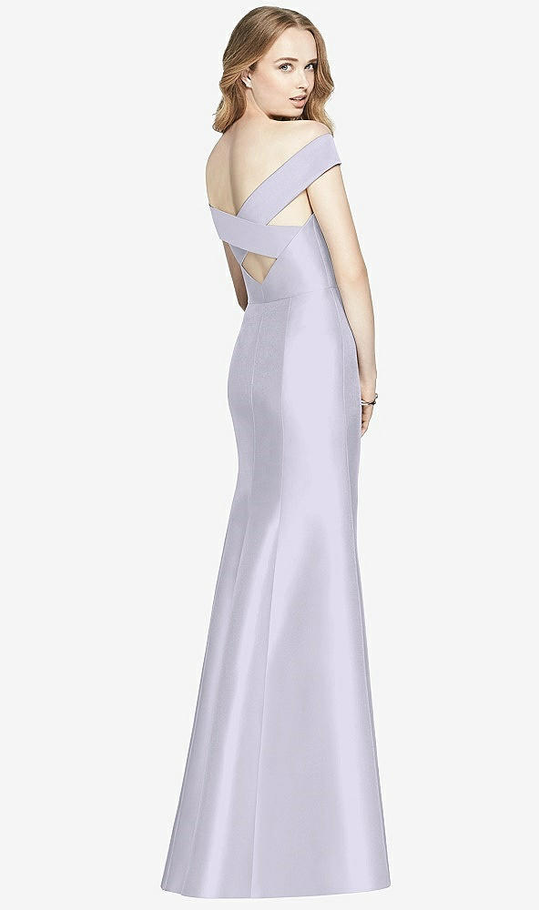 Back View - Silver Dove Off-the-Shoulder Criss Cross Back Satin Dress