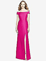 Front View Thumbnail - Think Pink Off-the-Shoulder Criss Cross Back Satin Dress