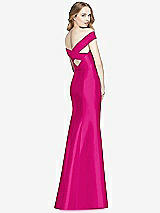 Rear View Thumbnail - Think Pink Off-the-Shoulder Criss Cross Back Satin Dress