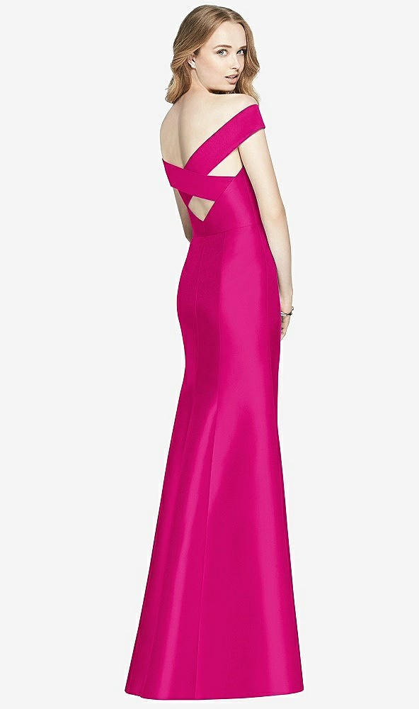 Back View - Think Pink Off-the-Shoulder Criss Cross Back Satin Dress