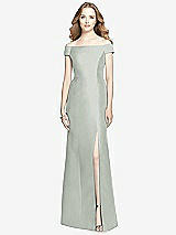 Front View Thumbnail - Willow Green Off-the-Shoulder Criss Cross Back Satin Dress