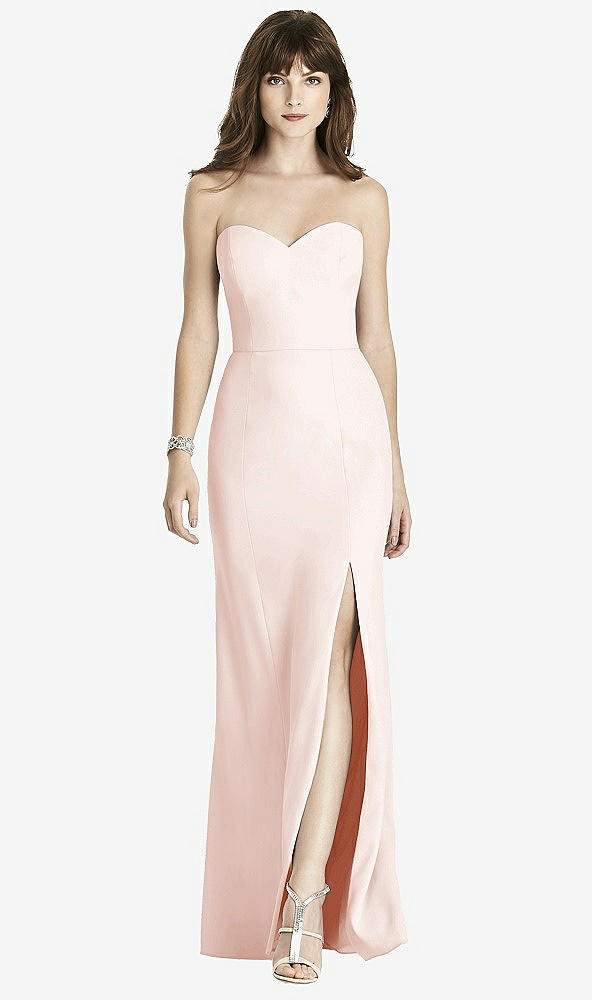 Front View - Blush Strapless Crepe Trumpet Gown with Front Slit