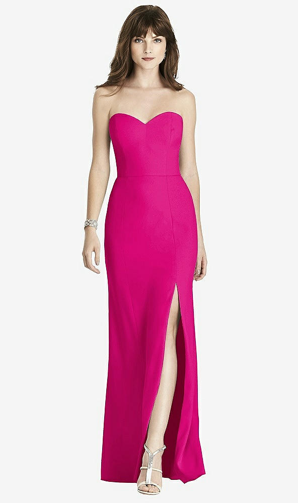 Front View - Think Pink Strapless Crepe Trumpet Gown with Front Slit