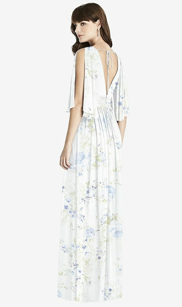 Back View - Bleu Garden Split Sleeve Backless Chiffon Maxi Dress