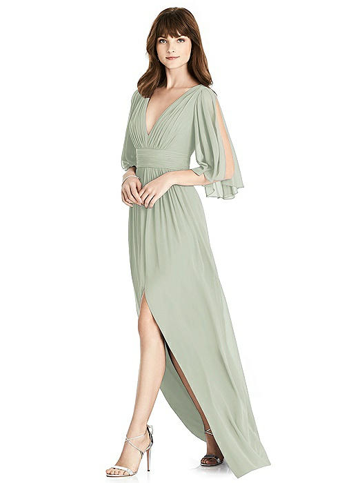 Split Sleeve Backless Chiffon Maxi Dress