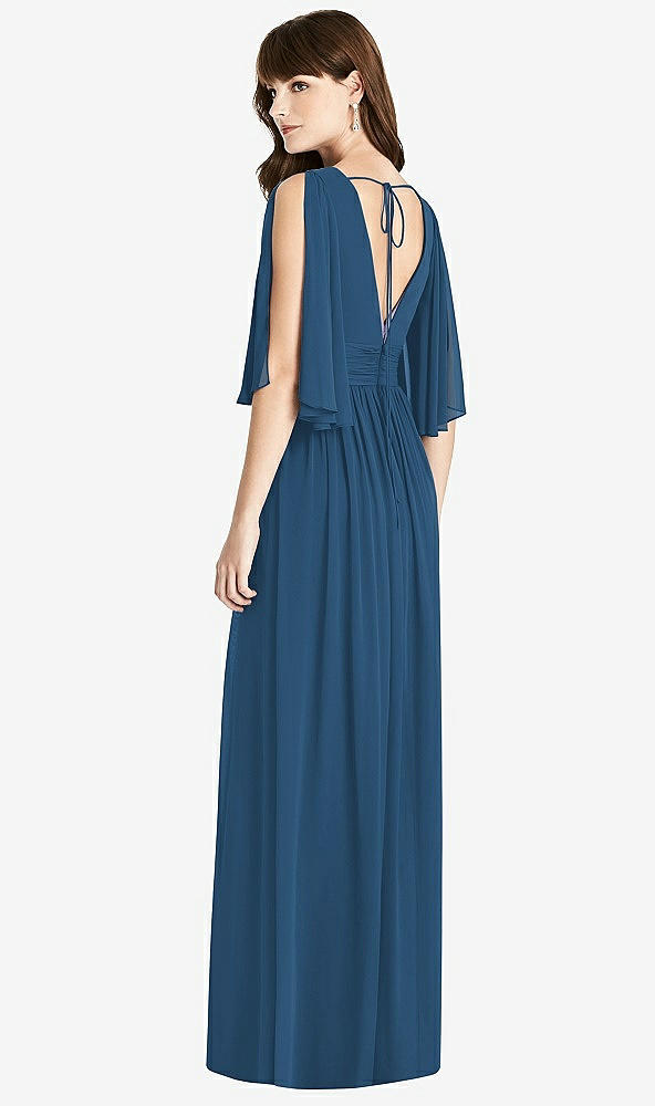 Back View - Dusk Blue Split Sleeve Backless Chiffon Maxi Dress