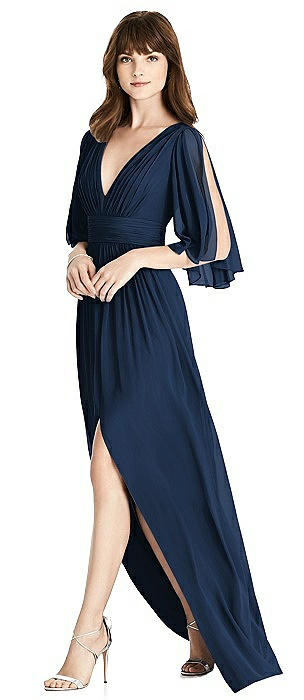 Split Sleeve Backless Chiffon Maxi Dress