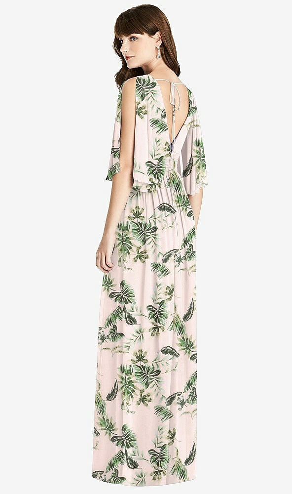 Back View - Palm Beach Print Split Sleeve Backless Chiffon Maxi Dress