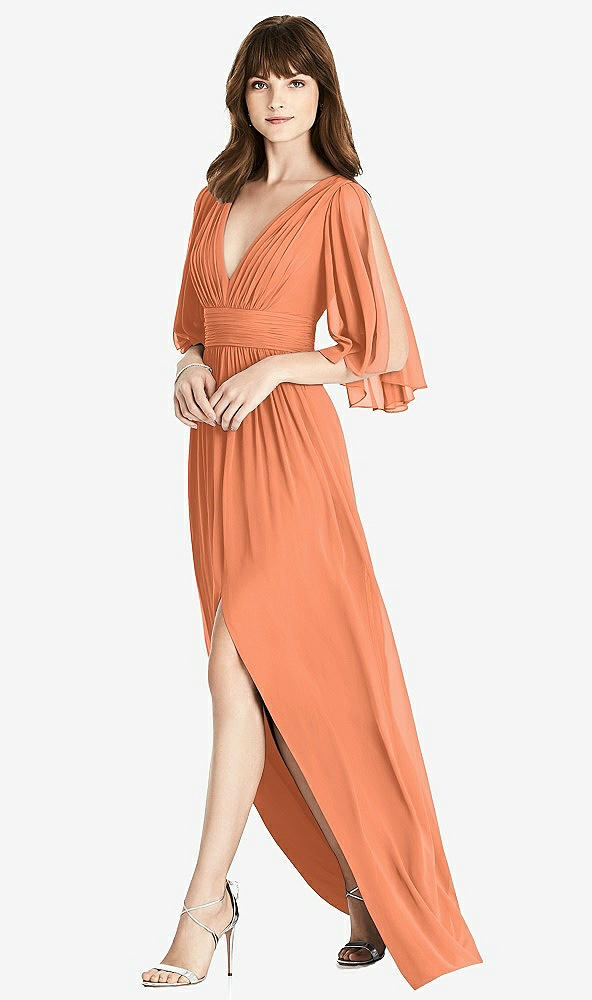 Front View - Sweet Melon Split Sleeve Backless Chiffon Maxi Dress