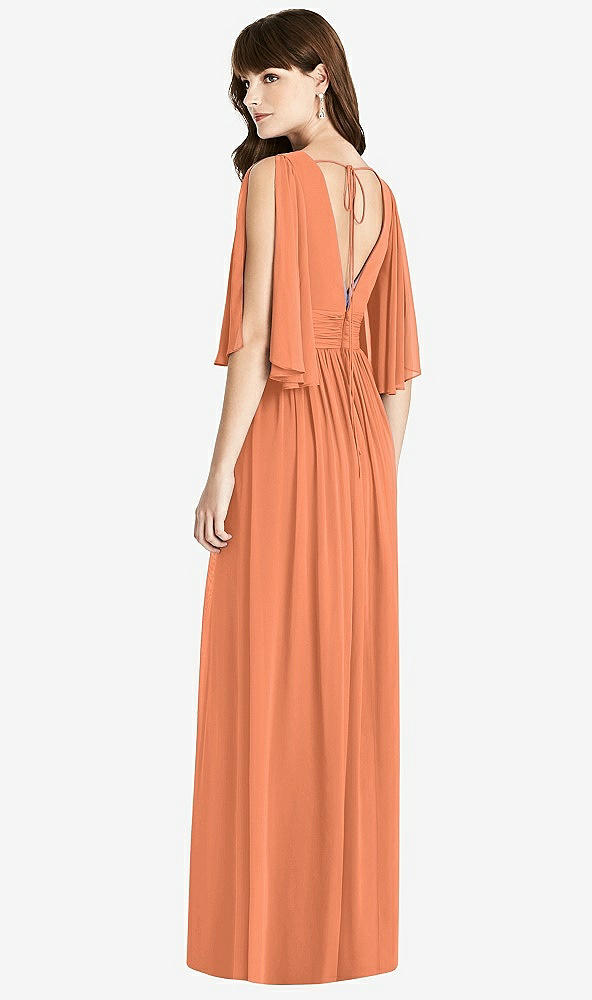 Back View - Sweet Melon Split Sleeve Backless Chiffon Maxi Dress