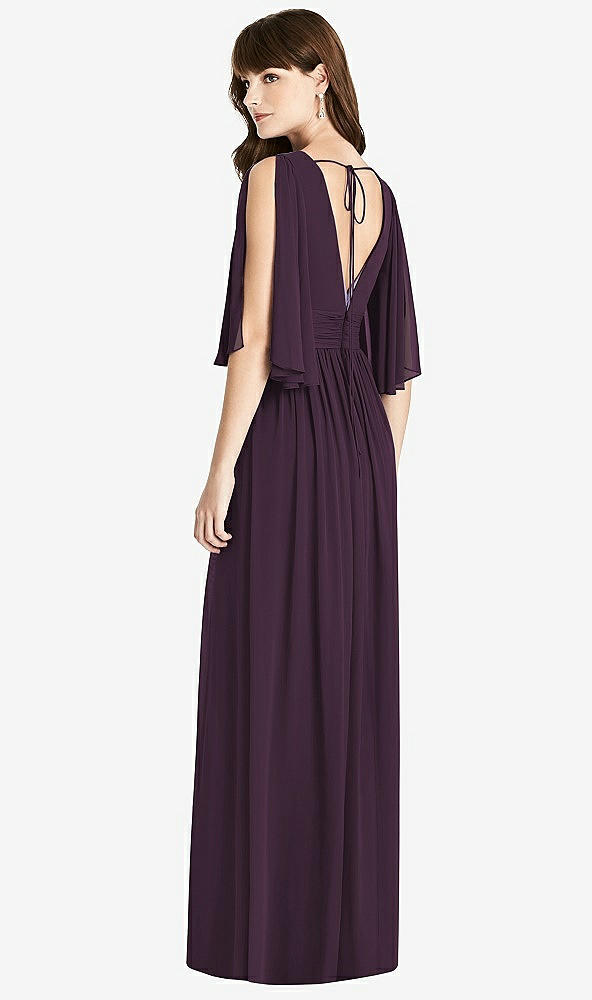 Back View - Aubergine Split Sleeve Backless Chiffon Maxi Dress