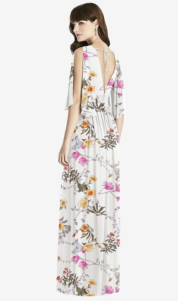 Back View - Butterfly Botanica Ivory Split Sleeve Backless Chiffon Maxi Dress