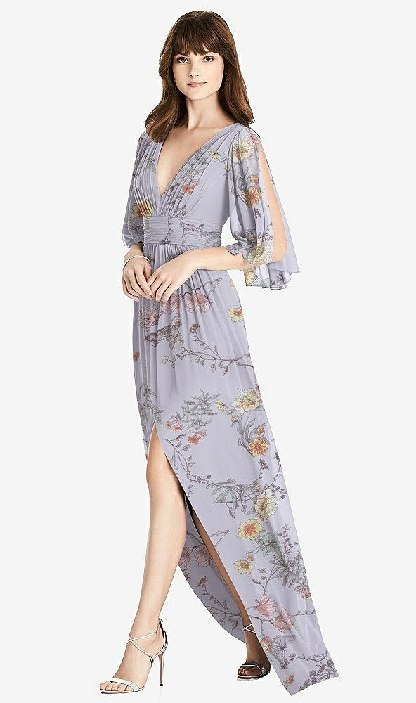 Front View - Butterfly Botanica Silver Dove Split Sleeve Backless Chiffon Maxi Dress